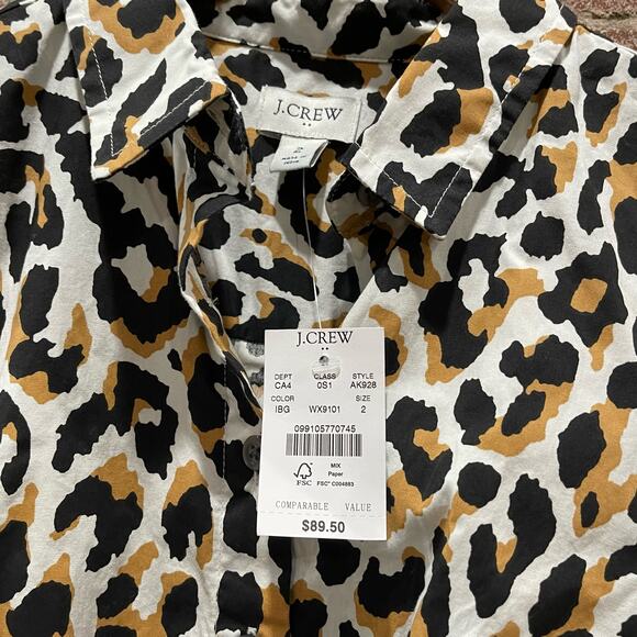 NEW J. Crew Factory Leopard Tie-Waist Shirtdress in Cotton Poplin Size 2 - Picture 4 of 12
